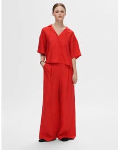 SELECTED Or Lyra Wide Linen Trousers Or Scarlet Flame - Rosso