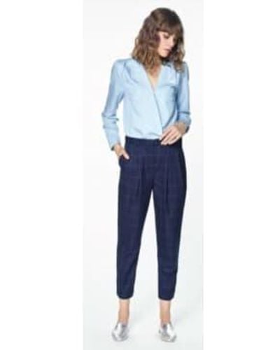 Paisie Checked Peg Leg Trousers - Blue