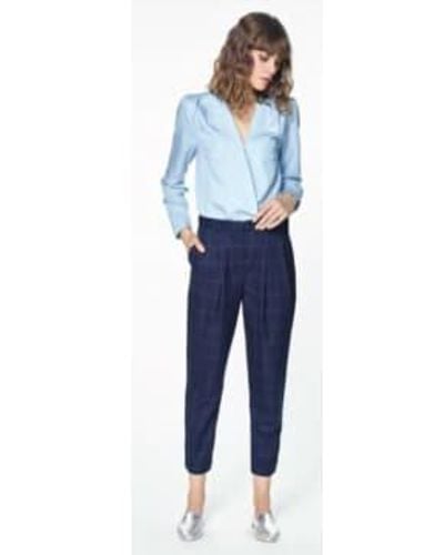 Paisie Checked Peg Leg Trousers With D Ring Belt - Blu