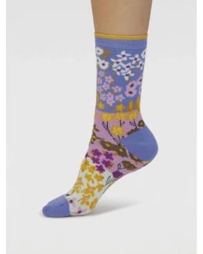 Thought Spw901 marguerite floral algody socks en azul zafiro ligero