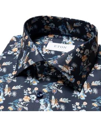 Eton Shirt twill à imprimé floral en ajustement bleu marine 10001165329