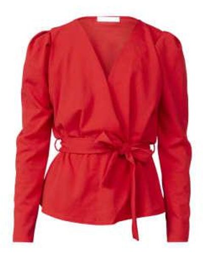 Sisters Point Nasa Puff Sleeve Blouse Ruby S - Red