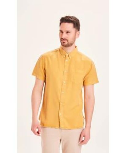 Knowledge Cotton 90884 Larch Garment Dyed Ss Custom Fit Shirt Gold M - Orange