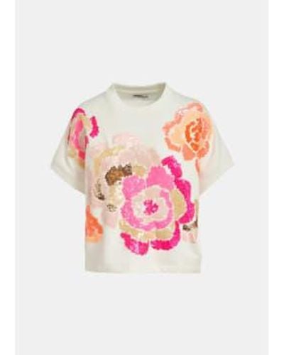 Essentiel Antwerp Off Florally Sweatshirt With Sequin Embroideries - Pink