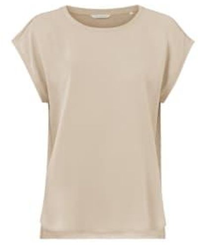 Yaya Top With Round Neck In Fabric Mix Or Pepper Beige - Neutro