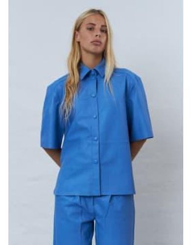 Stella Nova Soft Short Sleeved Leather Shirt Sea 8 - Blue