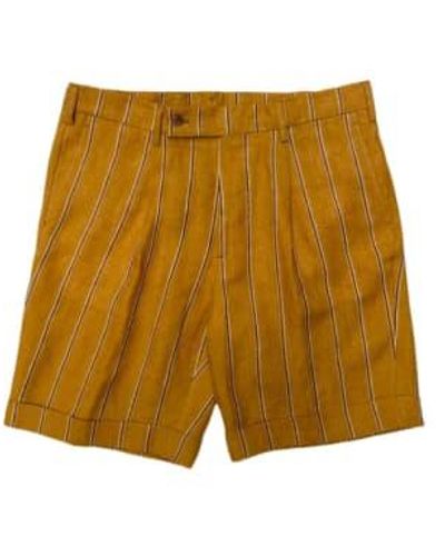 Fresh Linen Striped One-pleat Shorts - Yellow