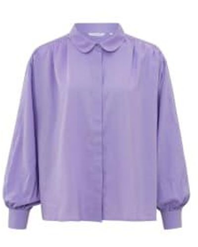 Yaya Oversized Blouse With Long Puff Sleeves Collar - Purple