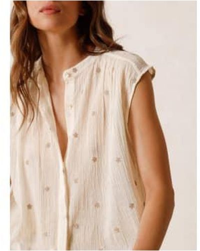 indi & cold All Over Embroidered Gauze Top Cream Xs - Natural