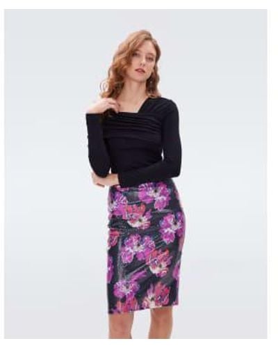 Diane von Furstenberg Miko Painted Blossom Sequin Skirt 10 - Purple