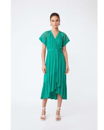 Suncoo Longue robe flui clelya vert avec détails en ntelle - Bleu