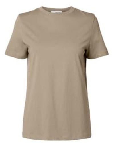 SELECTED Essential Tee Greige Xs - Natural