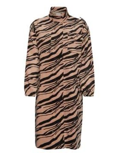 Ichi Animal Print Coat In Cord With Drawstring Waist 1 - Marrone