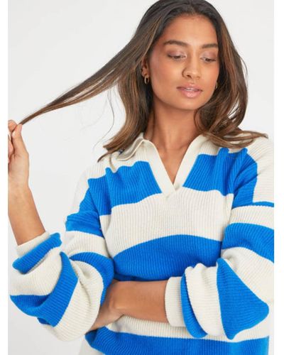Cocoa Cashmere Electric Blue Striped Addison Sweater