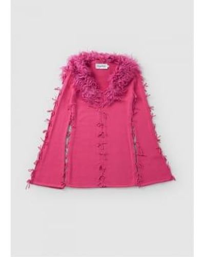 House Of Sunny Damen-cardigan "peggy" mit flauschigem kragen und schnürung in kelly - Pink
