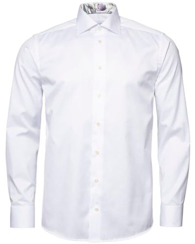 Eton Weißes, charakteristisches Twill-Hemd in zeitgenössischer Passform mit Blumenbesatz - Blau
