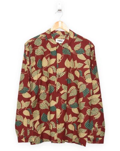 YMC Feathers Shirt Leaf Print Pomegranate Multi - Brown