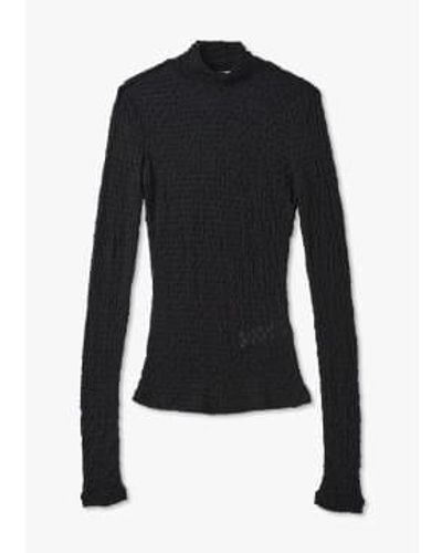 FRAME S Mesh Lace Roll Neck Top - Black