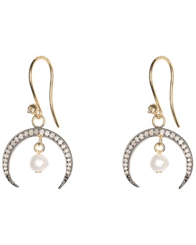 Kirstie Le Marque Diamond Horn & Pearl Drop Earrings Plated / Diamonds - Metallic