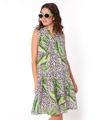 Vilagallo Palm Printed Vera Dress - Green