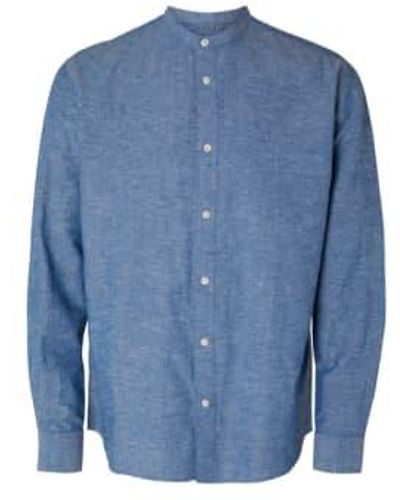 SELECTED Slhregnew Medium Denim Linen Shirt S - Blue