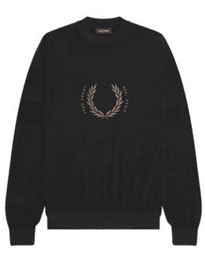 Fred Perry Laurel Circle Branding Crew Knit S - Black