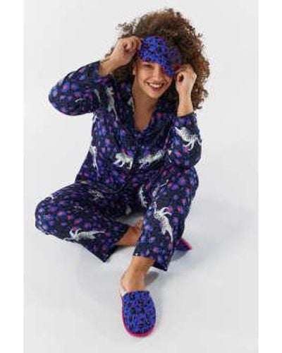 Scamp & Dude : blau mit schwarzer und rosa schatten -leoparden -augenmaske und slipper -set