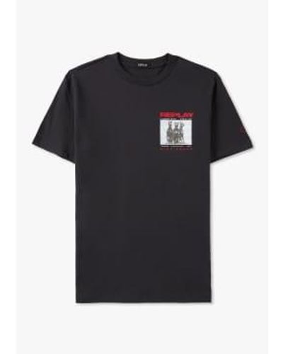 Replay Mens Wide Awake Graphic T Shirt In Nearly - Nero