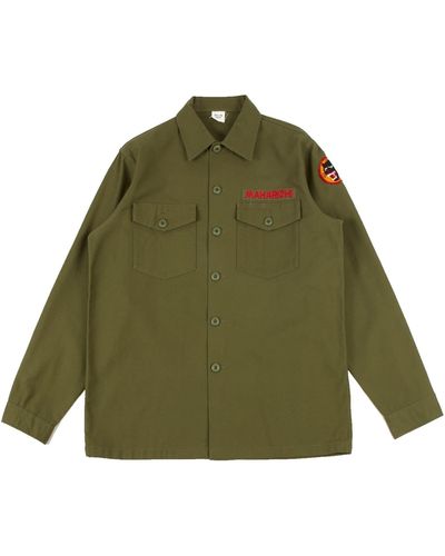 Maharishi Panther Embroidered Shirt Cotton Sateen Twill Olive 1 - Verde