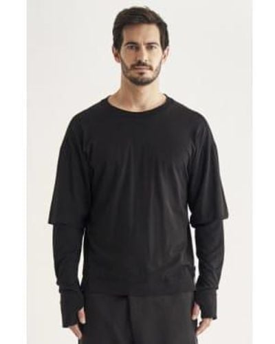 Transit Herren Baumwolltrikot übergroßen T-Shirt mit Doppelärmel - Schwarz