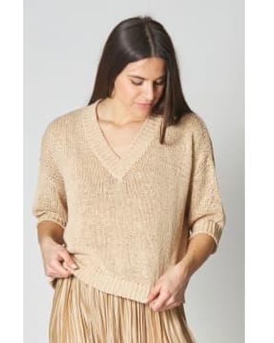 Roberto Collina Knit Ss V Neck Sweater - Neutro