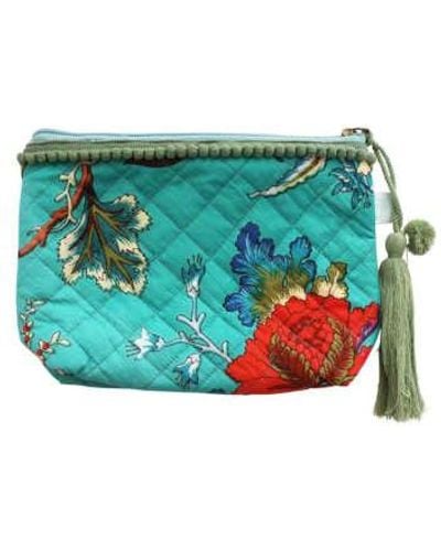Powell Craft Exotic Flower Print Make Up Bag Cotton - Blue