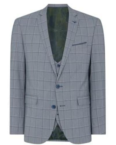 Remus Uomo Luca Check Suit Jacket / Blue 38 - Gray
