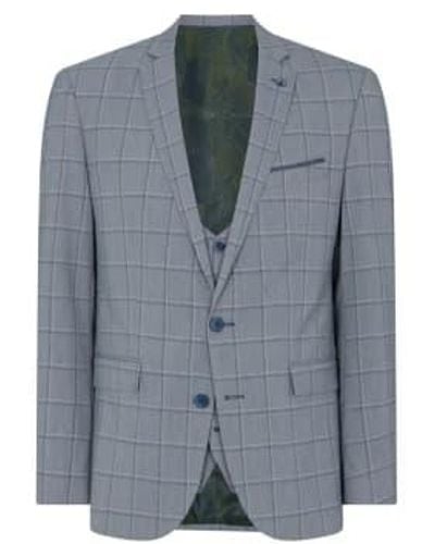 Remus Uomo Luca Check Suit Jacket / Blue 38 - Grey