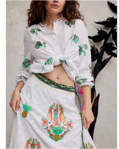 Nimo With Love Columbia blouse feuille de palmier brorie sur blanc - Gris