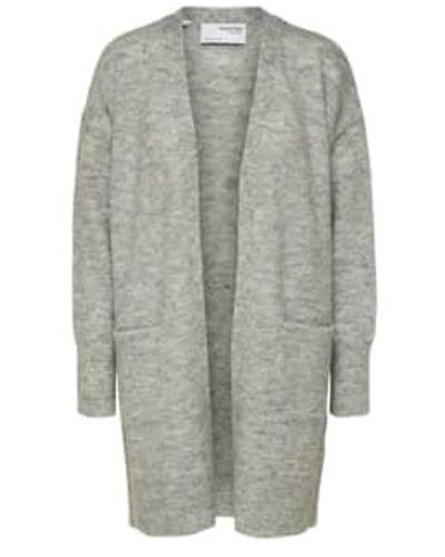 SELECTED Slflulu Light Melange Knit Long Cardigan Xs - Gray