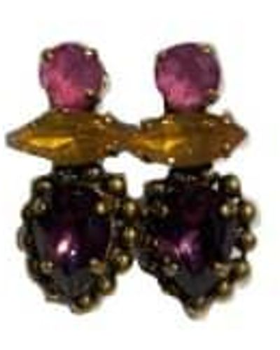 Unique Earring With Pin Colored Rhinestones - Black