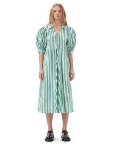 Ganni Striped Cotton Collar Long Dress 34 - Green