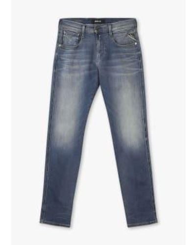 Replay Mens anbass hyperflex dust slim jeans en azul medio