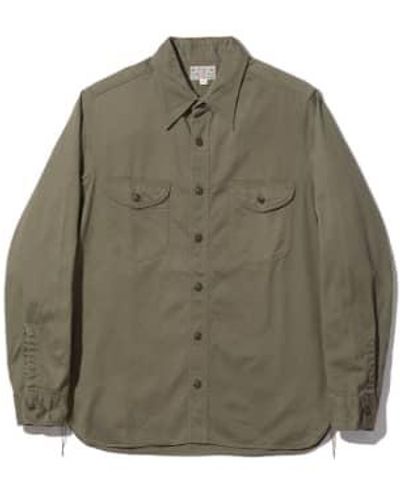 Buzz Rickson's Work Shirt Br26081 Herringbone Olive M / 15.5 - Green