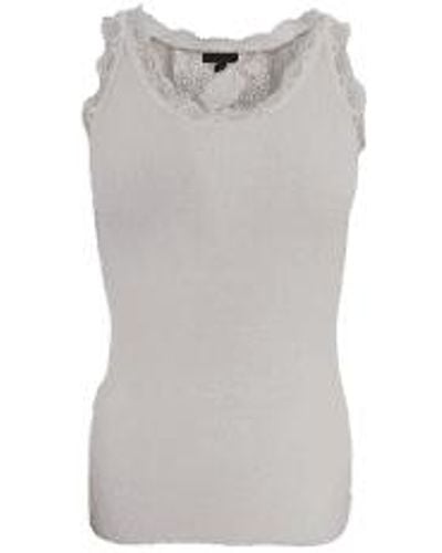 Black Colour Ivy Rib Lace Vest Ivory S/m - Gray