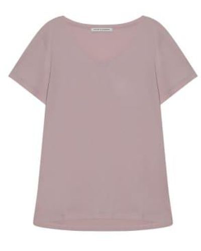 Cashmere Fashion Trusted Handwork Baumwoll T-shirt V-ausschnitt Kurzarm - Lila