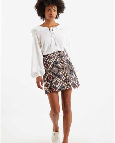 Lilac Rose Louche Aubin Tex Mex Jacquard A-Line Mini falda en Multi - Gris