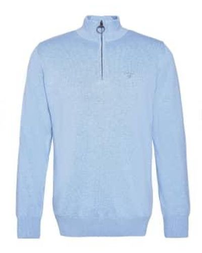 Barbour Chambray Tartan Trim Half Zip Cotton Sweater Extra Large - Blue