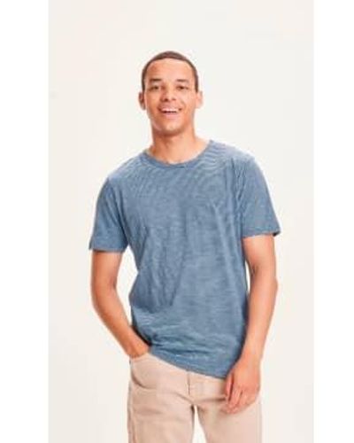 Knowledge Cotton 10563 t-shirt à rayures étroites alne - Bleu