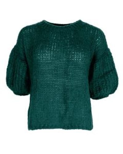 Black Colour Casey Puff Sleeve Sweater Deep Green