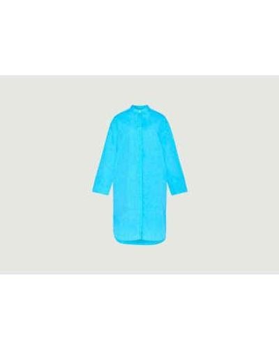 Knowledge Cotton Vestido camisero cambray con cuello largo - Azul