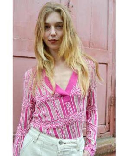 Stine Goya Kiza Graphic Logo Knitted Top Xs - Pink