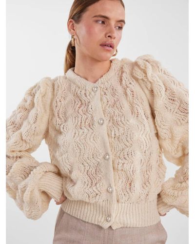 Y.A.S Bubble Pointelle Knitted Cardigan Birch - Natural