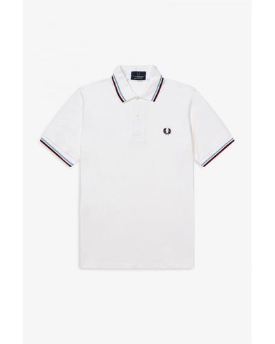 Fred Perry Neuauflage des Original Twin Tipped Polo White Ice Maroon - Weiß